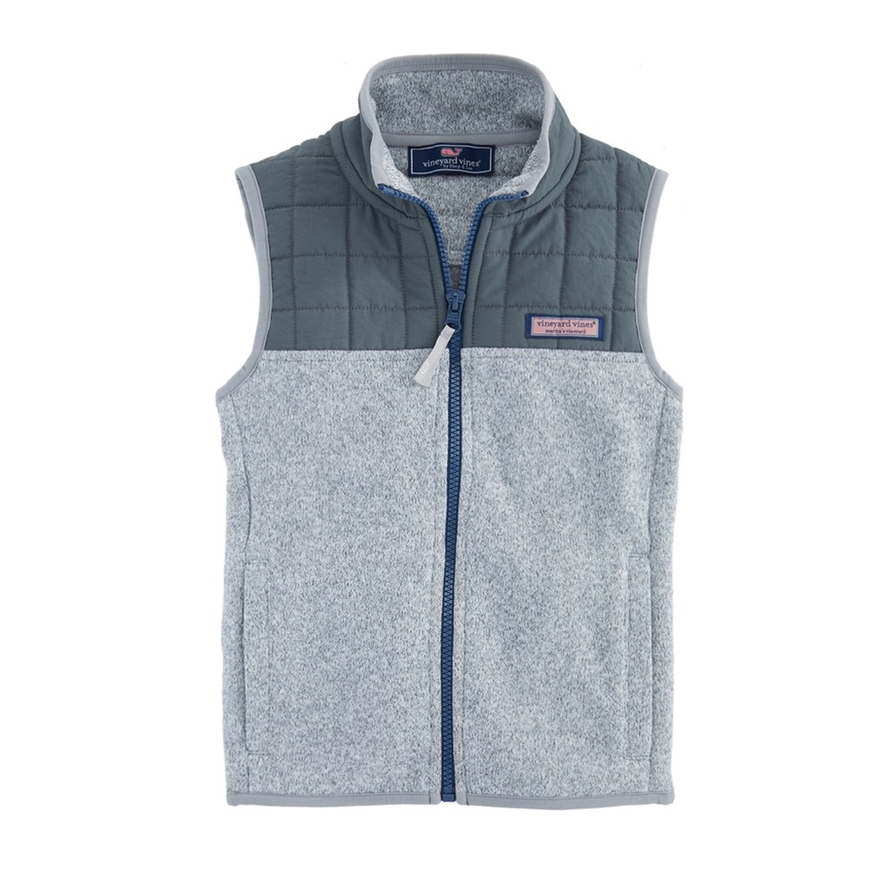 Vineyard Vines Boys 4t Gray Sweater Fleece Quilted Vest